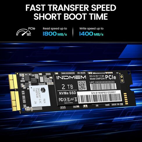 INDMEM PCIe NVMe Gen3x4 SSD 1TB 3D TLC NAND Flash Hard Drive SSD Replacement for Macbook Air 2013-2017, Macbook Pro Retina 2013-2015, iMac 2013-2017, Mac Pro 2013, Mac Mini 2014 (1TB) in Saudi Arabia