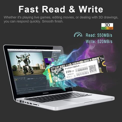 بديل محرك أقراص فلاش INDMEM SATA SSD سعة 256 جيجابايت ثلاثي الأبعاد TLC لجهاز MacBook Pro Retina منتصف 2012، أواخر 2012، أوائل 2013 A1425 (EMC 2557/2672)، A1398 (EMC 2512/2673) in Kuwait