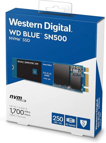 Western Digital 500GB WD Blue SN500 NVMe Internal SSD - Gen3 PCIe, M.2 2280, 3D NAND, Up to 1700 MB/s - WDS500G1B0C in Kuwait