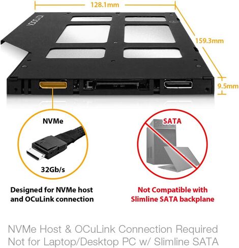 Icy Dock ToughArmor MB852M2PO-B Caddy Rack Mobile, 2X SSD NVMe M.2 Drive Adapter for Odd Ultra Slim (9.5mm) CD/DVD Drive Bay with OCuLink SFF-9402 Connector in Saudi Arabia