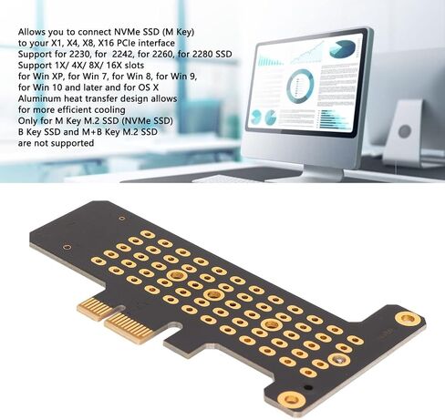 بطاقة Riser NVME M.2 إلى PCIE X1، دعم واجهة PCIE، تصميم نقل الحرارة من الألومنيوم، دعم SSD 2230، حاجز نصف ارتفاع لنظام التشغيل Windows لـ M Key M.2 SSD in Saudi Arabia