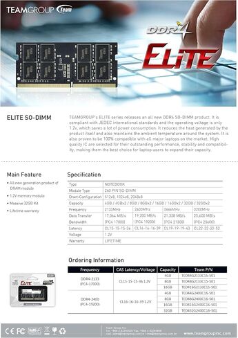 TEAMGROUP MP33 1TB TLC NVMe PCIe Gen3x4 M.2 2280 SSD Read/Write 1,800/1,500 MB/s TM8FP6001T0C101 Bundle with Elite SODIMM DDR4 16GB 3200MHz CL22 Laptop Memory TED416G3200C22-S01 in Kuwait