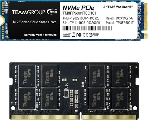 TEAMGROUP MP33 1TB TLC NVMe PCIe Gen3x4 M.2 2280 SSD Read/Write 1,800/1,500 MB/s TM8FP6001T0C101 Bundle with Elite SODIMM DDR4 16GB 3200MHz CL22 Laptop Memory TED416G3200C22-S01 in Kuwait
