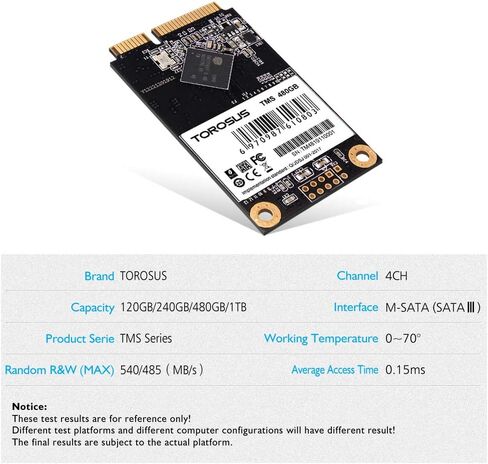 محرك أقراص الحالة الصلبة TOROSUS mSATA مقاس 50 * 30 مم سعة 480 جيجابايت للكمبيوتر المحمول أسود/أزرق in Kuwait