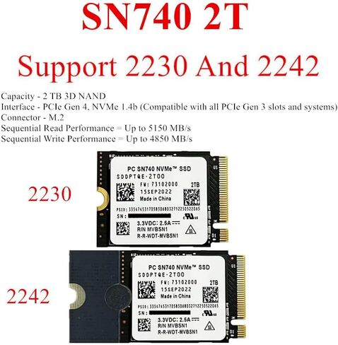 Yassdwbn 2TB M.2 2230, 2242 SSD NVMe PCIe4x4 PC SN740 for Steam Deck X Laptop in Saudi Arabia