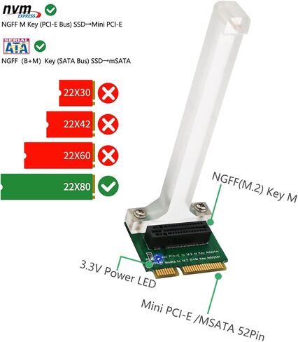M.2 SSD / B + M مفتاح SATA Bus SSD إلى محول PCI-E صغير تركيب عمودي لمحول بطاقة Nvme NGFF 2280 Type SSD mSATA in Kuwait