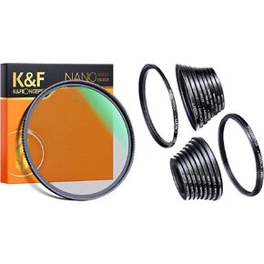 K&F Concept 58 مم فلتر أسود ناعم 1/4 مرشح تأثيرات خاصة و18 قطعة حلقات محول الفلتر (9 حلقات تصاعدية + 9 حلقات تنحي) لمرشح العدسات in Kuwait