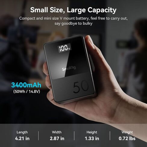 SMALLRIG V Mount Battery VB50, 50Wh / 3400mAh V Mount Battery with 45W Output, 1.5H Full Charge, with USB-C, D-TAP, USB-A, Dual DC Ports, OLED Screen, for Cameras, Phones, Camcorders, Monitors in Saudi Arabia