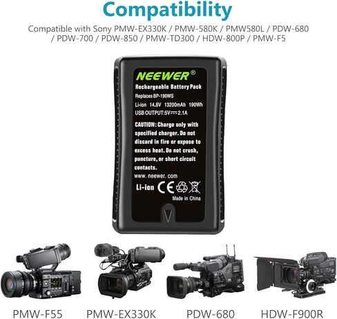 بطارية Neewer V Mount/V Lock - 190Wh 14.4V 12800mAh بطارية ليثيوم أيون قابلة للشحن لكاميرا فيديو البث ، متوافقة مع سوني HDCAM ، XDCAM ، كاميرات سينما رقمية وكاميرات الفيديو الأخرى in Kuwait