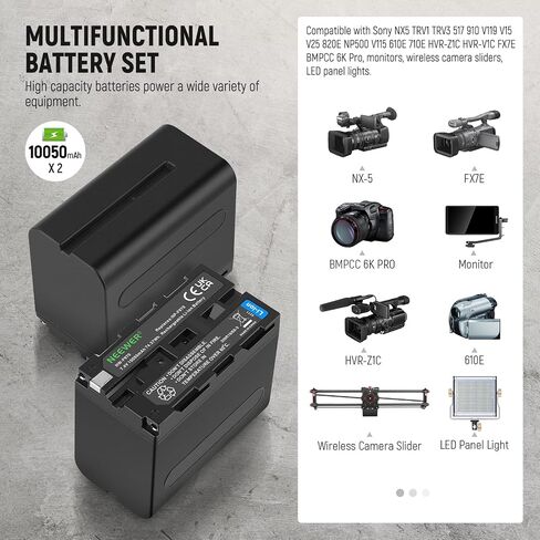 بطارية NEEWER 10050 مللي أمبير NP-F970 مع مجموعة شاحن سريع 20 وات PD، عبوتان بطارية بديلة لـ NP-F970/950/750/550 متوافقة مع كاميرا فيديو سوني in Saudi Arabia