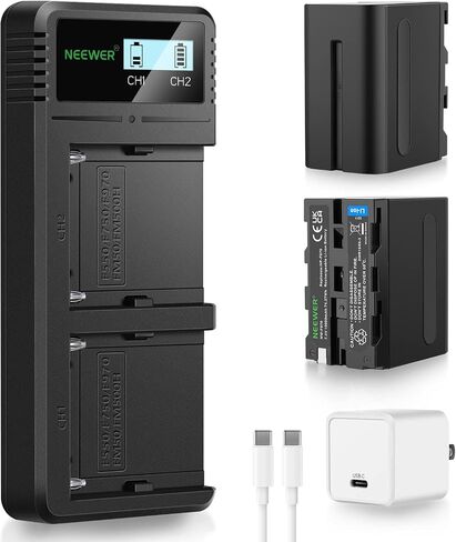 بطارية NEEWER 10050 مللي أمبير NP-F970 مع مجموعة شاحن سريع 20 وات PD، عبوتان بطارية بديلة لـ NP-F970/950/750/550 متوافقة مع كاميرا فيديو سوني in Saudi Arabia