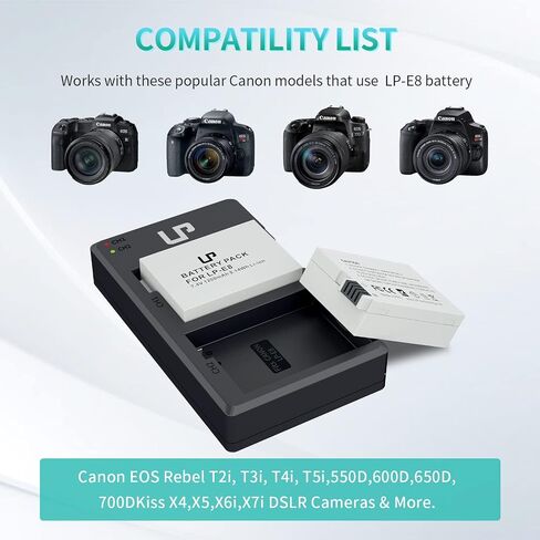 LP E8 Replacement Battery, 2 Pack 1900mAh E8 Batteries for Canon EOS Rebel T2i, T3i, T4i, T5i, EOS 550D, EOS 600D, EOS 650D, EOS 700D DSLR Digital Camera (NOT for T2 T3 T4 T5) in Saudi Arabia