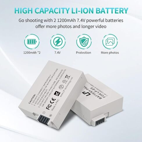LP E8 Replacement Battery, 2 Pack 1900mAh E8 Batteries for Canon EOS Rebel T2i, T3i, T4i, T5i, EOS 550D, EOS 600D, EOS 650D, EOS 700D DSLR Digital Camera (NOT for T2 T3 T4 T5) in Saudi Arabia