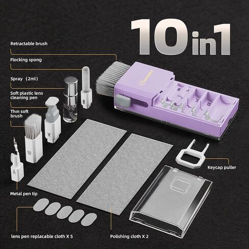 All-in-1 Keyboard Cleaner Laptop Cleaning Kit,Computer Screen-Safe Tools | MacBook iPad iPhone,Electronics Brush Tool for PC Camera Lens Earbuds,Deep Cleaning Spray Cloth, High-Density Soft Brush in Kuwait