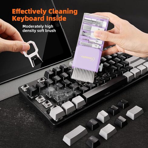 All-in-1 Keyboard Cleaner Laptop Cleaning Kit,Computer Screen-Safe Tools | MacBook iPad iPhone,Electronics Brush Tool for PC Camera Lens Earbuds,Deep Cleaning Spray Cloth, High-Density Soft Brush in Kuwait