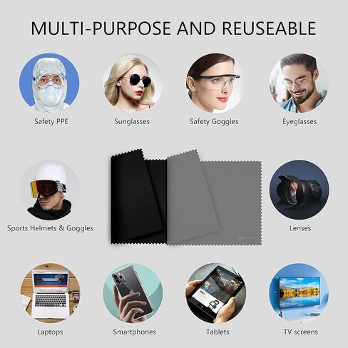 Multi-Purpose Microfiber Eyeglass & Lens & Screen & Glass & Camera & Photo & TV & Window &Jellery Cleaning Clothes - 10Packs, Black Grey in Saudi Arabia