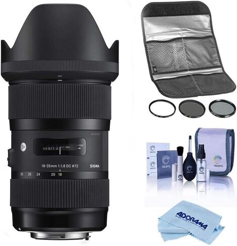 عدسة سيجما 18-35 ملم f/1.8 DC HSM Art لكاميرات Canon EF، حزمة مع مجموعة مرشح Hoya 72 ملم II، مجموعة تنظيف، قطعة قماش للتنظيف in Kuwait