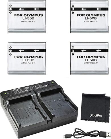 Ultrapro LI-50B High-Capacity Replacement Battery w/Rapid Dual Charger for Select Olympus Cameras Bundle Includes: Deluxe Microfiber Cleaning Cloth in Saudi Arabia