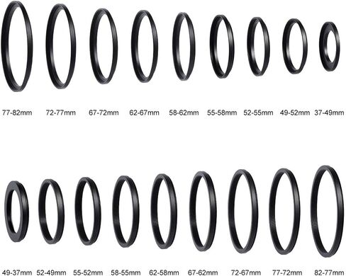 K&F Concept 58 مم فلتر أسود ناعم 1/4 مرشح تأثيرات خاصة و18 قطعة حلقات محول الفلتر (9 حلقات تصاعدية + 9 حلقات تنحي) لمرشح العدسات in Kuwait