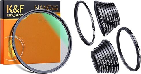K&F Concept 58 مم فلتر أسود ناعم 1/4 مرشح تأثيرات خاصة و18 قطعة حلقات محول الفلتر (9 حلقات تصاعدية + 9 حلقات تنحي) لمرشح العدسات in Kuwait