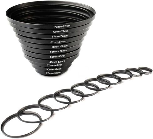 K&F Concept 11 قطعة من حلقات معدنية للخطوات تصل مجموعة 26-30MM 30-37MM 37-43MM 43-52MM 52-55MM 55-58MM 58-62MM 67-72MM 72-77MM متوافق مع عدسة كانون DSLR in Saudi Arabia