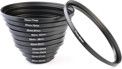 K&F Concept 11 قطعة من حلقات معدنية للخطوات تصل مجموعة 26-30MM 30-37MM 37-43MM 43-52MM 52-55MM 55-58MM 58-62MM 67-72MM 72-77MM متوافق مع عدسة كانون DSLR in Saudi Arabia