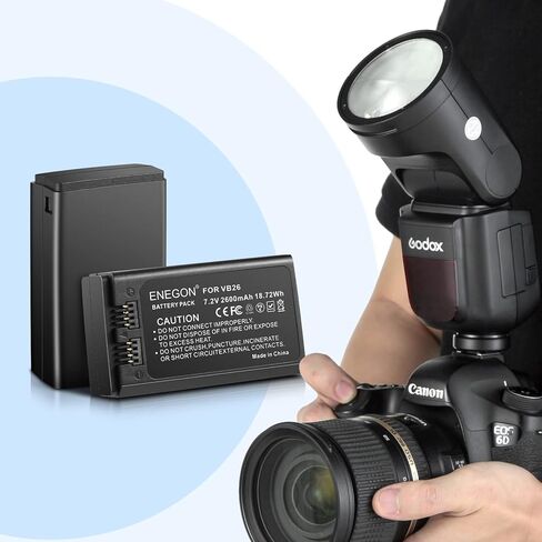 ENEGON VB18، بطارية ليثيوم أيون VB18 (عبوتان) وشاحن USB مزدوج لجهاز Godox V850 V850II V860 V860C V860N V860II V860II-N V860II-C V860II-S V860II-F V860II-O وNewer TT850 TT860 Speedlite Flash in Kuwait