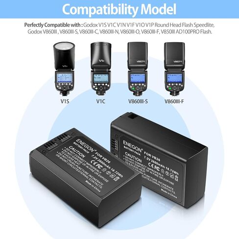 ENEGON VB18، بطارية ليثيوم أيون VB18 (عبوتان) وشاحن USB مزدوج لجهاز Godox V850 V850II V860 V860C V860N V860II V860II-N V860II-C V860II-S V860II-F V860II-O وNewer TT850 TT860 Speedlite Flash in Kuwait