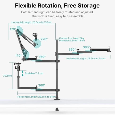 PICTRON Live Broadcast Boom Arm, ULANZI Flexible Desk Mount Camera Arm Clamp Webcam Stand, Microphone Boom Arm for Blue Yeti Snowball Yeti Nano, Webcam, Camera, LED Light, Voice Recording, Podcasting in Saudi Arabia