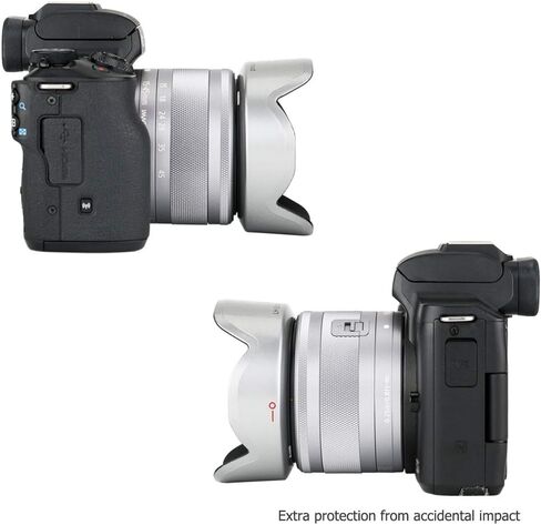 JJC Camera Lens Hood Shade for Canon EF-M 15-45mm f/3.5-6.3 is STM & RF-S 18-45mm f/4.5-6.3 is STM Lens on Canon EOS R100 R50 M50 M50 Mark II M5 M6 Mark II M200 M100 Replaces Canon EW-53 Hood-Sliver in Saudi Arabia