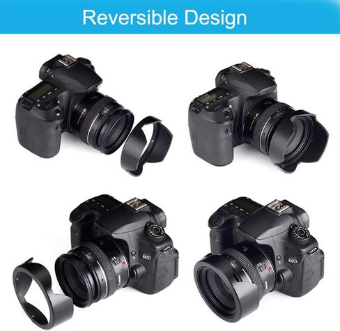 49mm Lens Hood Set Lens Shade Compatible with Canon EF 50mm f/1.8 STM Lens Replaces Canon ES-68 Hood, Collapsible Rubber Lens Hood + Reversible Tulip Flower Lens Hood + Center Pinch Lens Cap in Saudi Arabia
