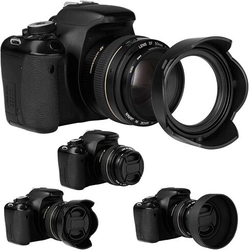 49mm Lens Hood Set Lens Shade Compatible with Canon EF 50mm f/1.8 STM Lens Replaces Canon ES-68 Hood, Collapsible Rubber Lens Hood + Reversible Tulip Flower Lens Hood + Center Pinch Lens Cap in Saudi Arabia