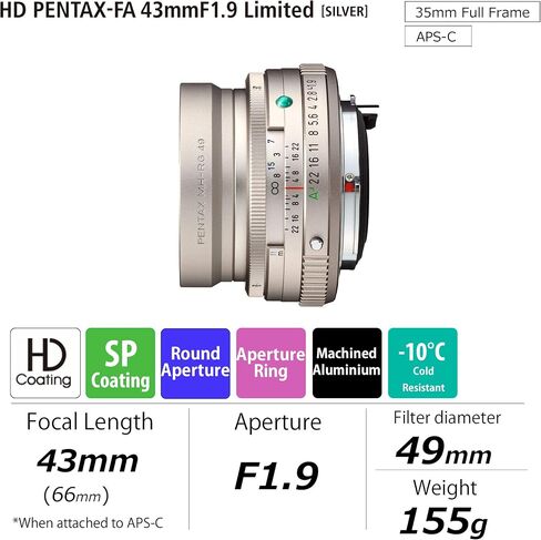 Pentax HD 77mmF1.8 Limited Silver Limited Medium telephoto Prime Lens, High-Performance HD Coating, Round Diaphragm (27890) in Kuwait