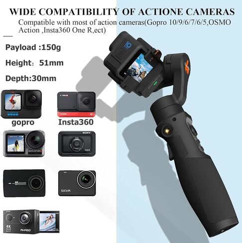 Hohem iSteady Pro 4 مثبت جيمبال ثلاثي المحاور لـ Gopro 11/10/9 8/7/6/5، لكاميرات Osmo Action وكاميرات الحركة الأخرى - يدعم البلوتوث والتحكم في الكابلات، IPX4 مقاوم للرذاذ مع حامل ثلاثي القوائم in Kuwait