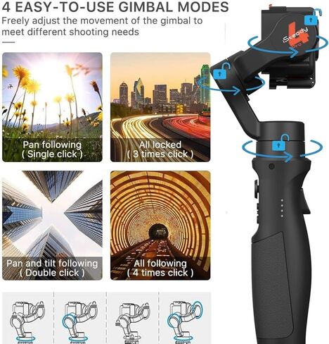 Hohem iSteady Pro 4 مثبت جيمبال ثلاثي المحاور لـ Gopro 11/10/9 8/7/6/5، لكاميرات Osmo Action وكاميرات الحركة الأخرى - يدعم البلوتوث والتحكم في الكابلات، IPX4 مقاوم للرذاذ مع حامل ثلاثي القوائم in Kuwait