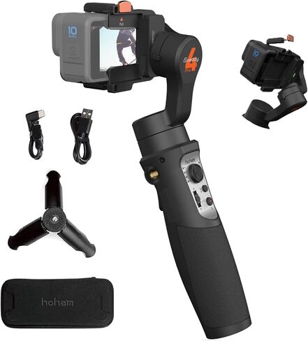 Hohem iSteady Pro 4 مثبت جيمبال ثلاثي المحاور لـ Gopro 11/10/9 8/7/6/5، لكاميرات Osmo Action وكاميرات الحركة الأخرى - يدعم البلوتوث والتحكم في الكابلات، IPX4 مقاوم للرذاذ مع حامل ثلاثي القوائم in Kuwait