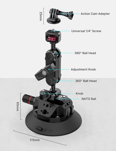 Ulanzi SC-02 Heavy-Duty Suction Cup Mount for Camera/Accessory (4.5"), Pump-actived Vacuum Camera Suction Cup Mount for Action Cameras w Quick Release NATO Magic Arm Car Boat Windshield Window Mount in Kuwait