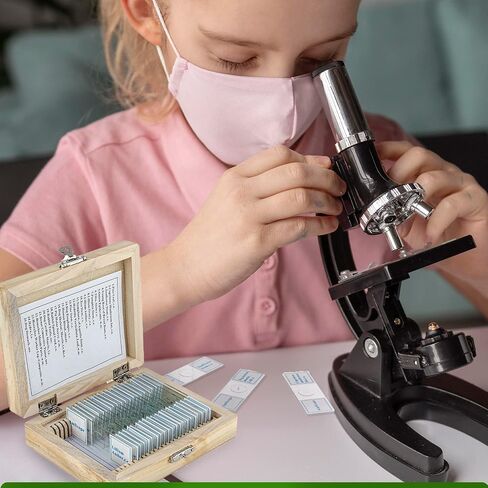 AmScope M162C-2L-PB10-WM-SP14-50P100S 40X-1000X Beginners Microscope Kit & PS25 Prepared Microscope Slide Set for Basic Biological Science Education, 25 Slides, Includes Fitted Wooden Case Brown in Saudi Arabia
