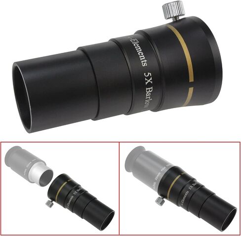Astromania Telescope 4-Elements Short Barlow Lens Eyepiece 5X 1.25 Inch | Multi-Coating on All Lens Surface,Ultra-Short Length Barlows,Filter Thread for 1.25" Filters,Built-In Brass Compression Ring in Saudi Arabia