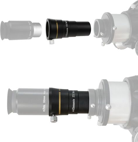 Astromania Telescope 4-Elements Short Barlow Lens Eyepiece 5X 1.25 Inch | Multi-Coating on All Lens Surface,Ultra-Short Length Barlows,Filter Thread for 1.25" Filters,Built-In Brass Compression Ring in Saudi Arabia
