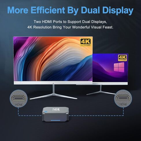 كمبيوتر مكتبي صغير انتل N5095 (حتى 2.9GHz) وذاكرة RAM DDR4 12GB وSSD 256GB وشاشة مزدوجة HDMI 4K وواي فاي 2.4/5G وبلوتوث 4.2 جيجابت ايثرنت مع حامل فيسا للاستخدام اليومي والمكتب من اسيماجيسيان in Kuwait