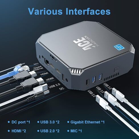 كمبيوتر مكتبي صغير انتل N5095 (حتى 2.9GHz) وذاكرة RAM DDR4 12GB وSSD 256GB وشاشة مزدوجة HDMI 4K وواي فاي 2.4/5G وبلوتوث 4.2 جيجابت ايثرنت مع حامل فيسا للاستخدام اليومي والمكتب من اسيماجيسيان in Kuwait