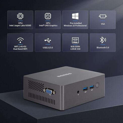كمبيوتر صغير، Benss Mini Intel 11th Gen 4 Cores N5095، كمبيوتر مكتبي صغير 8 جيجابايت DDR4 RAM 128 جيجابايت SSD، كمبيوتر صغير صغير يدعم HDMI المزدوج وVGA 4K UHD/Gigabit Ethernet/واي فاي مزدوج/BT/VESA للمنزل/المكتب in Kuwait