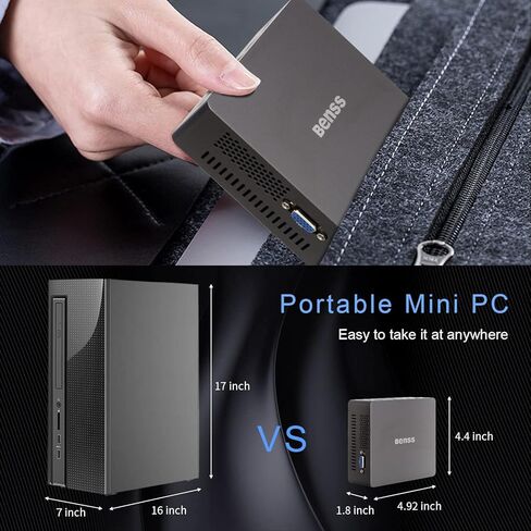 كمبيوتر صغير، Benss Mini Intel 11th Gen 4 Cores N5095، كمبيوتر مكتبي صغير 8 جيجابايت DDR4 RAM 128 جيجابايت SSD، كمبيوتر صغير صغير يدعم HDMI المزدوج وVGA 4K UHD/Gigabit Ethernet/واي فاي مزدوج/BT/VESA للمنزل/المكتب in Kuwait