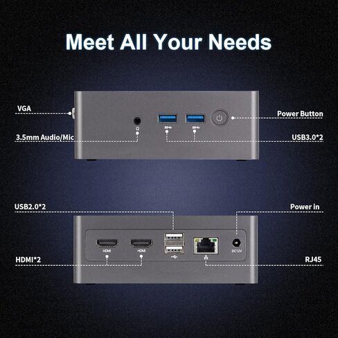 كمبيوتر صغير، Benss Mini Intel 11th Gen 4 Cores N5095، كمبيوتر مكتبي صغير 8 جيجابايت DDR4 RAM 128 جيجابايت SSD، كمبيوتر صغير صغير يدعم HDMI المزدوج وVGA 4K UHD/Gigabit Ethernet/واي فاي مزدوج/BT/VESA للمنزل/المكتب in Kuwait