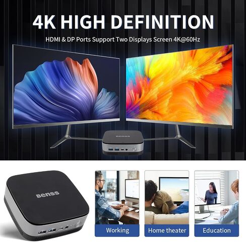 Mini PC, Benss Mini Intel 11th Gen 4 Cores N5095, Mini Desktop Computer 8GB DDR4 RAM 128GB SSD, Small Mini Computer Supports Dual HDMI and VGA 4K UHD/Gigabit Ethernet/Dual WiFi/BT/VESA for Home/Office in Saudi Arabia