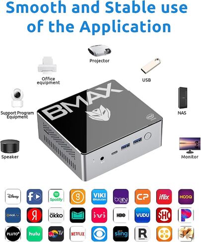 Bmax Mini PC Windows 11Pro 8GB RAM/256GB SSD، كمبيوتر مكتبي صغير Gemini Lake N4120 (يصل إلى 2.6 جيجاهرتز)، كمبيوتر صغير جيجابت إيثرنت، واي فاي ثنائي النطاق/HDMI 2.0، نوع C، 4K 60 هرتز ثلاثي العرض HTPC in Saudi Arabia