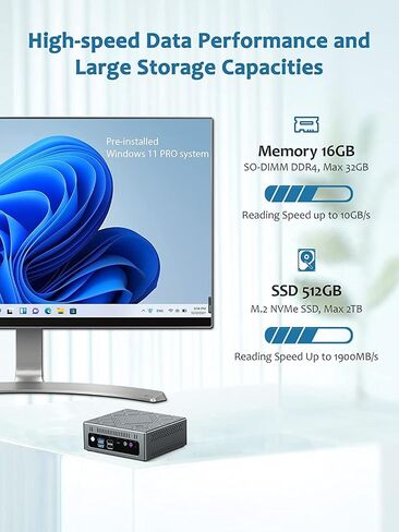 Mini PC Windows 11 Pro, Intel i5-8279U (up to 4.1Ghz) 16GB DDR4 512G M.2 SSD, 4 Cores 8 Thread Small Desktop Computer 4K HDMI VGA Type-C USB 3.0 WiFi 5 BT 4.2, Support Auto Power On in Saudi Arabia