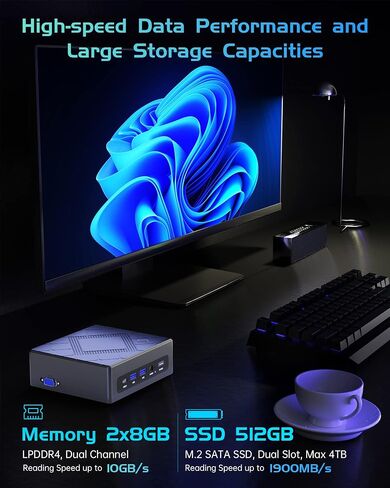Mini PC Windows 11 Pro, Intel i5-8279U (up to 4.1Ghz) 16GB DDR4 512G M.2 SSD, 4 Cores 8 Thread Small Desktop Computer 4K HDMI VGA Type-C USB 3.0 WiFi 5 BT 4.2, Support Auto Power On in Saudi Arabia