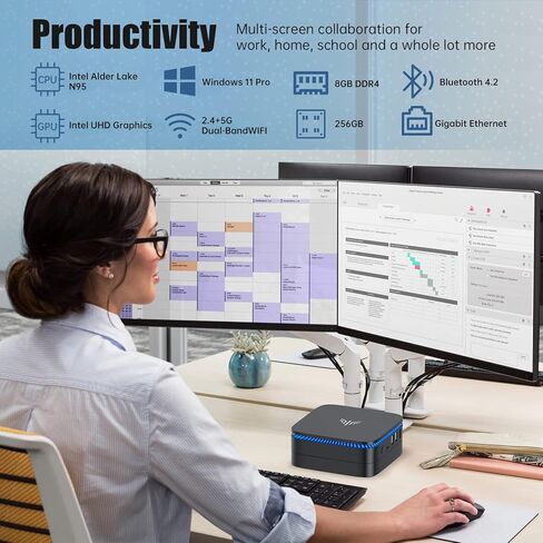 كمبيوتر صغير ويندوز 11 برو انتل الجيل 12 N95 (حتى 3.4GHz) 8GB RAM 256GB SSD يدعم 2.5 انش SSD/BT 4.2/شاشة مزدوجة/جيجابت ايثرنت/2.4G+5G واي فاي مزدوج/4K HD للمنزل والمكتب in Kuwait